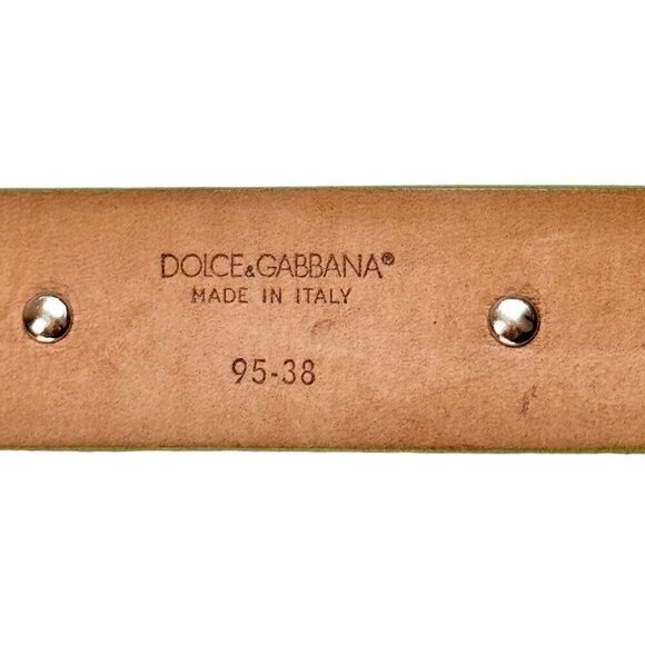 VTG Y2K Authentic Dolce & Gabbana Leather Belt 95-38 Green Rhinestones Rings main image 5